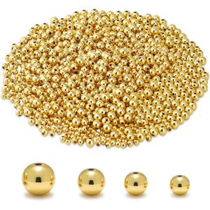 CNONE 310Pcs 18K Gold Filled Spacer Beads for Jewelry Bracelets Making,Round Bracelet Beads,Small Ball Gold Filled Beads for Bracelet Necklace Jewelry Bulk Handmade Supply (6mm)