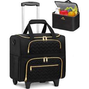 MATEIN Rolling Laptop Bag for Women, 15.6 Inch Rolling Briefcase with Wheels &Detachable Cart, Roller Computer Teacher Tote Bag with Insulated Lunch Box for Nurse Work Business Office, Deep Black