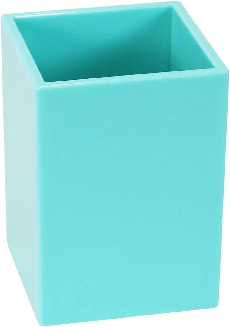 Koqye Pen Holder Teal Pencil Holder Cup Desk Organizer Decorative Acrylic Makeup Brush Holder Pen Cup for Home Office N School (Teal)