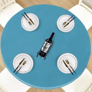 LUSHVIDA Round Waterproof Table Cover Elastic Tablecloth Vinyl Fitted Table Cover Elastic Edged Plastic Table Cloth (Teal, Best for Up to 45"-56" Round)