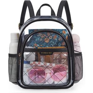 Missnine Small Clear Backpack for Stadium Events Anti-theft Mini Clear Bag for Sport Event Concert with Cute Pom-pom Ball