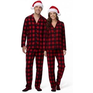 Twistover Christmas Couples Pajamas Matching Set Family Pajama Xmas Fleece Button Plaid Sleepwear with Sock and Christmas Hat Large