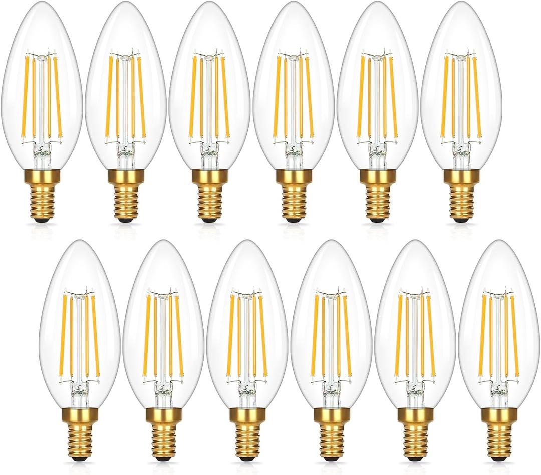 Brightever E12 Candelabra LED Light Bulbs 60W Equivalent, 2700K Soft White, 620Lumens 6W LED Chandelier Bulb, B11 Filament Clear Candle Light Bulbs Dimmable, Pack of 12 Small Base Bulbs