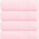 Belizzi Home 4 Pack Bath Towel Set, 27x54, 100% Ring Spun Cotton, Ultra Soft Highly Absorbent Machine Washable Hotel Spa Quality Bath Towels for Bathroom, 4 Bath Towels Pink