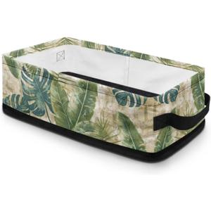 Closet Organizer Bins Bathroom Storage Basket Rectangular Foldable Toilet Paper Organizer Bins Shelf Basket for Kitchen Living Room Organization, Tropical Monstera Banana Leaf
