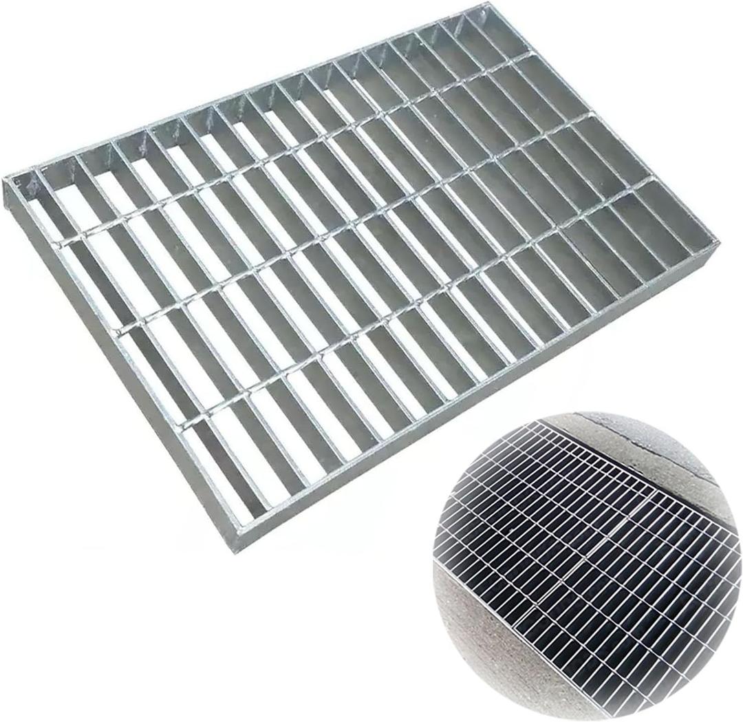 Galvanized Steel Outdoor Drain Grate, Metal Heavy Duty Sewer Drain Grate for Yard Garden, Replacement Silver Driveway Concrete Floor Channel Grate, Catch Basin Drainage Cover (20x40in)