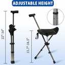 FATTCHIAR Cane with Seat, Cane Chair Capacity 330lbs, Adjustable Height Folding Lightweight Walking Stick with Seats, Portable Stool for Adults Seniors Hiking Camping