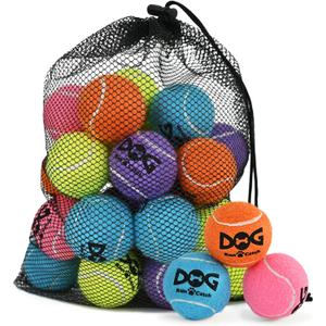 20 Pack Small Tennis Balls for Dogs - 2 Inch Squeaky Dog Balls Toys with Mesh Bag, SGS Certified, Durable Non-Toxic, Built in Squeaker, Small Breeds (Mixed Color-20PK)