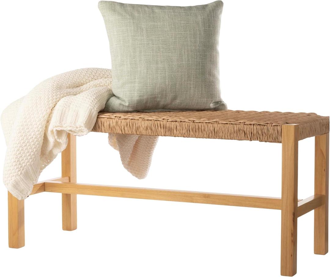 Alaterre Furniture Newport Collection Bench with Handcrafted Woven Rope Seat - 40-Inch Wood Bench for Entryway, Bedroom, or Dining Room - Indoor Entryway Bench (Light)