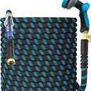 150Ft Non-Expandable Garden Hose, Flexible Water Hose with 10-Pattern Spray Nozzle, Lightweight Hose Pipe, Kink-Free, Leak-Proof, 3/4" Solid Metal Fittings (Blue)