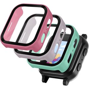 Seltureone 3 Pack Case Compatible with Gabb Watch 3/3e Screen Protector, Hard PC Protective Case Built-in Tempered Glass for Kids Compatible with Gabb Watch 3/3e Accessories Only (Pink+Green+Purple)