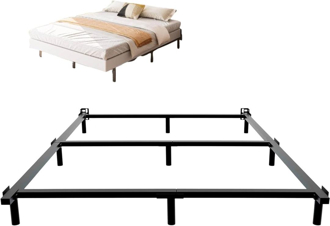 9 Inch Metal Bed Frame Full Size, Compatible with Most Brand Box Spring Or Mattress, 9-Leg Support Bed Base, Headboard Attachable, Noise-Free, Easy Assembly, Black