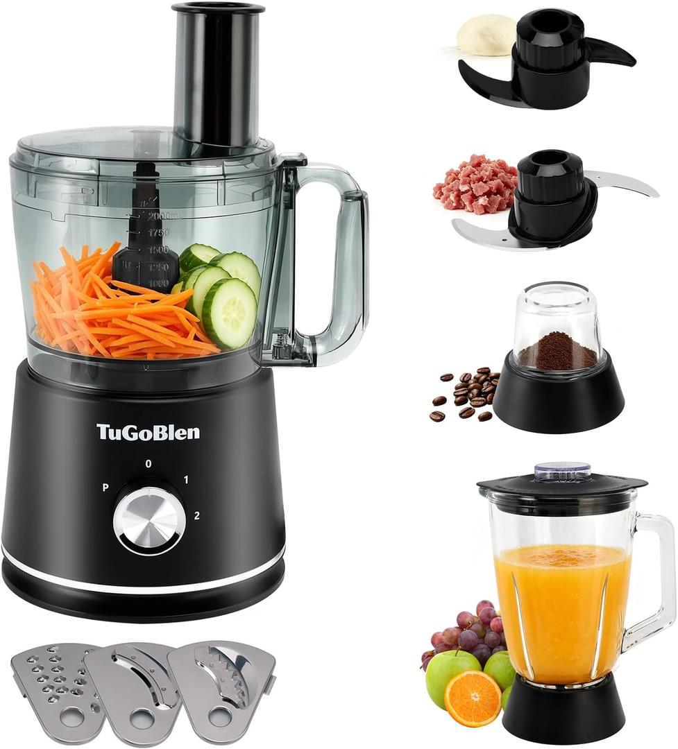 7-in-1 Multifunctional Food Processor with 68oz Processing Bowl,51oz Glass Blender,6.7oz Glass Grinder, Kneading/Chopping/Shredding/Slicing/French Fry Blades for Vegetables,Fruits,Coffee Bean