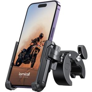 Lamicall Motorcycle Phone Mount Holder - [Camera Friendly] [1s Lock] Bike Phone Holder Handlebar Clamp, Bicycle Scooter Phone Clip, for iPhone Air, 17, 16, 15 Pro Max, Galaxy S25 Ultra, 4.7-7" Phones (Black)