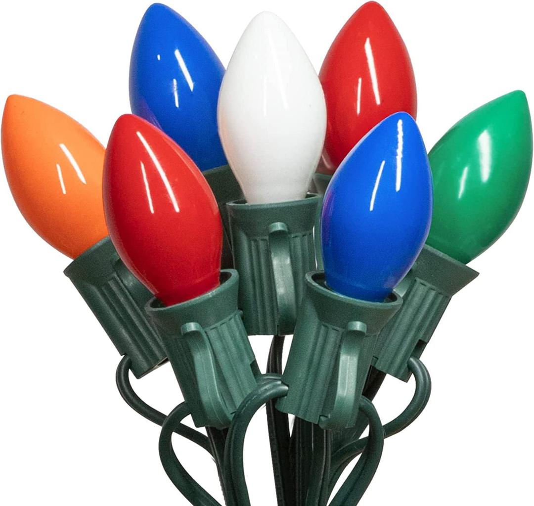 PASUTO C9 Multicolor Christmas Lights - Waterproof Outdoor and Indoor Christmas Tree Lights UL Certified with 25 Lights with 1 Extra Bulb, E17 Base, Green Wire for Christmas Decoration