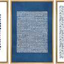 Framed Canvas Print Wall Art Set Blue Geometric Pattern Landscape Abstract Shapes Illustrations Modern Art Boho Relax/Zen Nordic for Living Room, Bedroom, Office - 24"x36"x3 Natural