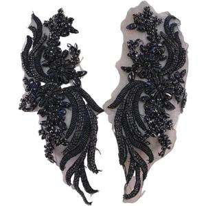 Handmade Crystal Rhinestone Applique Patches Sew on Collars for Wedding Dress (Black)