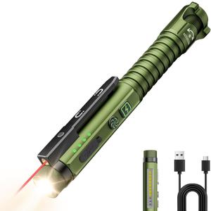 EDC Flashlight Rechargeable,800 Lumen Small Flashlight with Magnetic Clip & Base, 11 Modes LED Flashlight,Glass Breaker&Bottle Opener, USB-C Flashlight for Working,Home and Emergency (Large, Green)