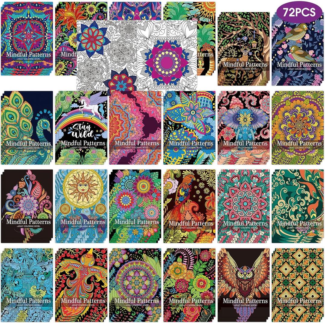 72 Pcs Mindful Coloring Book Bulk for Adults, DIY Art Coloring for Adult Stress Relief Drawing Book with Flower for Party Favors Goodie Bag Filler Gifts
