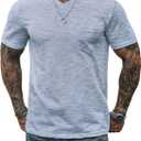 Men's V Neck T Shirts Casual Stylish Fitted Stretch Tee Shirt with Pocket (S-3XL) (L)