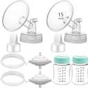 Pump Parts Compatible with Spectra S1/S2/9 Plus, Not Original Accessories, Full Set Replacements Include 15mm Flange, Duckbill Valve, Backflow Protector, Tubing and Bottle