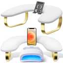 Nail Arm Rest with Rotating Phone Holder, Arm Rest for Nails Tech, PU Leather Nail Tech Arm Rest, U-Shaped Hand Rest for Nails Tech, Manicure Hand Rests for Foot Hand Stand, White