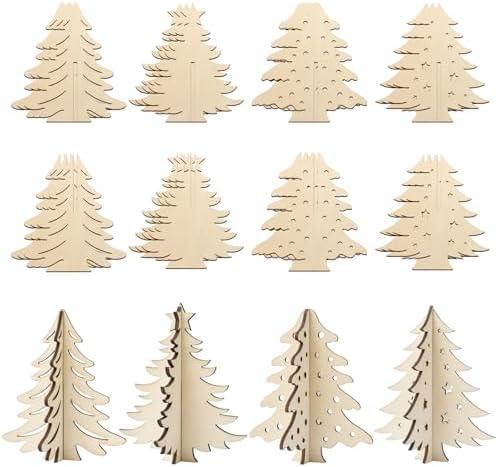 COCHIE DIY 3D Christmas Tree Wood Crafts to Paint, Paintable Unfinished Wooden Slices for Craft, Xmas Trees Cutouts Ornaments for Painting Decorations (24 PCS)