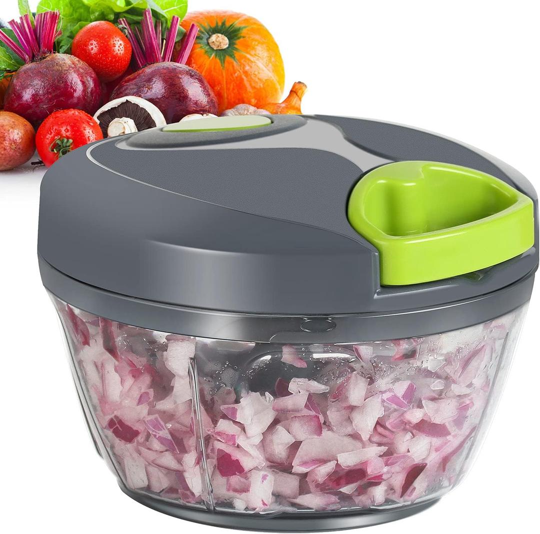 Ourokhome Manual Food Processor Vegetable Chopper, Portable Hand Pull String Garlic Mincer Onion Cutter for Veggies, Ginger, Fruits, Nuts, Herbs, etc., 500ml, Grey (500 ml, Gray)