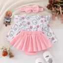Newborn Halloween Baby Girl Outfit Ruffle Sleeve Romper Dress Suspender Jumpsuit Fall Winter Clothes (0-3 Months, Ghost Pink)