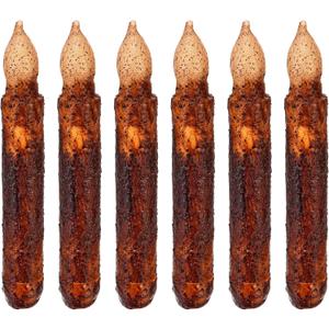 Lpraer 6Pack Real Wax Pillar Taper Candle Primitive Drip Candles Flameless Flickering LED Lights Dipped Battery Operated Halloween Decoration Set Party Festival Church Decor, Brown