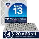 20x20x1 MERV 13 Air Filter (4-Pack) | Wonderfil Filters | Pleated HVAC Design | Perfect Fit for AC & Furnace Systems | Actual Size: 19.5" x 19.5" x 0.75"