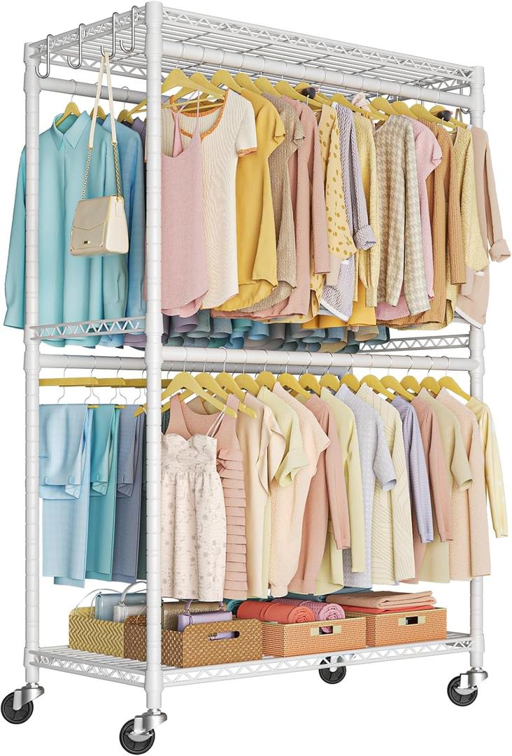 P4 Rolling Clothes Rack, Clothing Racks for Hanging Clothes, Heavy Duty Garment Rack with Wheels, Freestanding Portable Closet Rack 45'' W  20.5'' D  80.5'' H, Max Load 565 LBS, White