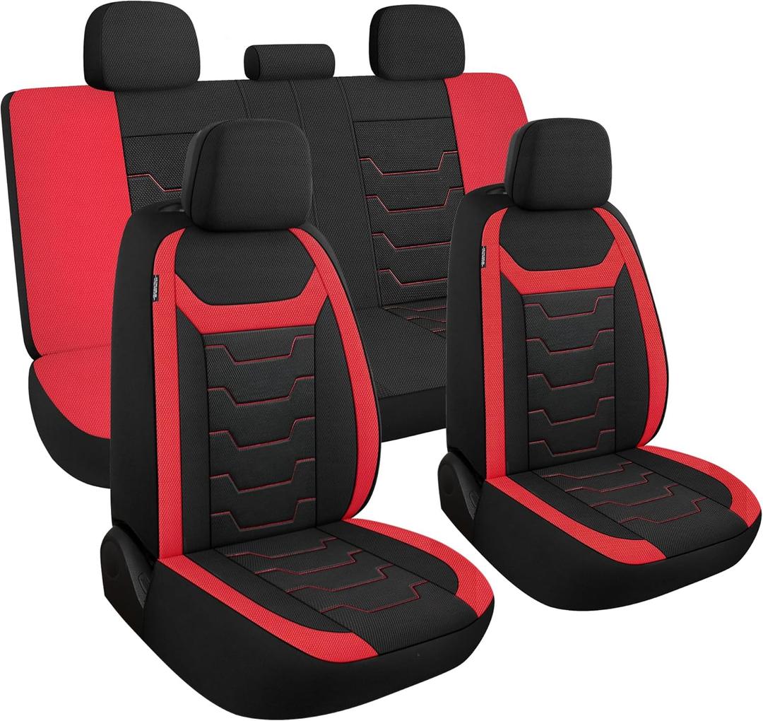 3D Air-Mesh Car Seat Covers Full Set, Breathable and Split Bench Compatible Seat Covers for Cars, Universal Car Interior Covers for Most Cars Sedan Truck SUV(Black/Red)