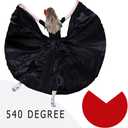Women Satin Skirt Belly Dance Costume Festival Skirt Long Skirts Dancer Practice Wear 540 Degree (Black)