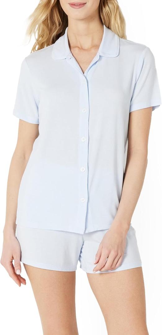 Grainge Mommy and Me Short Sleeve Pajama Set (Small, Light Blue)