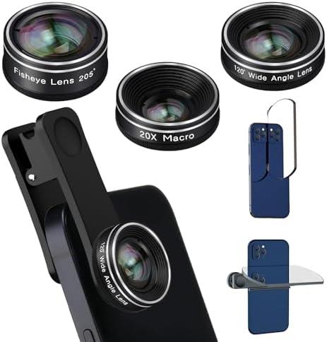Phone Camera Lens, 198 Fisheye Lens + 120 Super Wide-Angle Lens + 20x Macro Lenses Camera Photography Accessories kit Gadgets for iPhone Samsung Android Smartphone