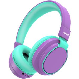 MIDOLA Kids Headphones Bluetooth 5.3 Wireless 60H Play Time Volume Limited 85/110dB Over Ear Foldable Protection Headset/Wired Aux Built-in Mic for Boy Girl Travel School Pad Tablet Purple