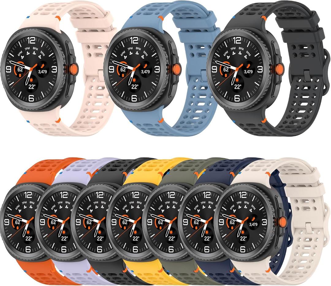 10 Pack Compatible for Galaxy Watch 8 40mm/44mm/Classic 46mm Watch Band- Silicone Soft Breathable Waterproof Sport, Adjustable for Women Men