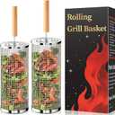 Rolling Grill Basket, Fathers Day Gifts for Dad Husband, Removable Wooden Handle, 304 Stainless Steel, Nesting BBQ Tools for Vegetable, Outdoor Smoker Camping Accessories, Grill Gift for Men Birthday