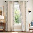 jinchan Winslow Lined Linen Curtains for Bedroom 84 Inches Linen Blended Embroidered Bordered Floral Curtains for Living Room Farmhouse Decor Window Treatments Blue on Beige Drapes 2 Panels