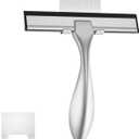 peafowl Shower Squeegee Stainless Steel Bath Squeegee for Shower Glass Doors Bathroom Windows Kitchen Mirror and Car Glass with Hooks Holder (Brushed Silver, 6 inch)