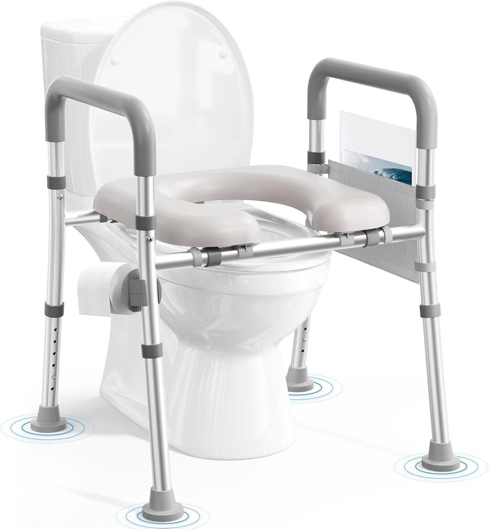 Soundfuse Toilet Seat Riser for Seniors, Raised Toilet Seat with Handles, Adjustable Height & Width, 400lb Handicap Elevated Toilet Seat, Fit Any Toilet