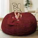 HDMLDP Bean Bag Chair for Adults Kids Without Filling Comfy Oversized Round Lazy Sofa Bean Bag Cover for Stuffed Animal Storage Bedroom Living Room Chairs, 6FT, Red Wine