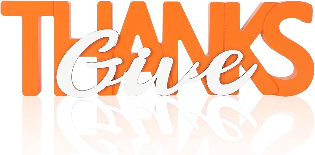 COCHIE Wooden Thanksgiving Give Thanks Sign, Fall Decorations for Home, Office, Shelf, Mantel, Indoor, Wood Thanksgiving Decor, Autumn Table Top Party Decoration (Give Thanks)