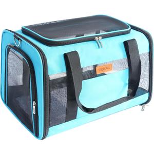 YUNIQUE Soft-Sided Cat & Dog Carrier for Pets Up to 15 Lbs, Airline Approved Collapsible Travel Puppy Carrier with Lightweight Fabric Design (Blue)