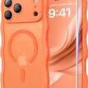 3 in 1 Magnetic for iPhone 17 Pro Max Case, Cute Wavy [Full Camera Protection][Fit for MagSafe] 1X Screen Protector+1X Wrist Strap, Anti-Slip Trendy Women Girly Case for iPhone 17 Pro Max 6.9", Orange
