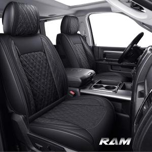YIERTAI 5pcs Car Seat Covers Compatible with Dodge Ram Custom Fit 2009-2024 1500 2010-2024 2500 3500 Pickup Classic Laramie Bighorn Mega Cab Limited Longhorn Waterproof Leather, Full Set Black