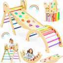 Pikler Triangle Set, 9-in-1 Montessori Climbing Toy for Toddlers, Foldable Wooden Indoor Jungle Gym & Playground Climber for Learning and Motor Skills (18 Months7 Years) (Rainbow)