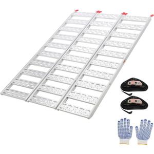 Aluminum Tri-Fold Ramp with Treads, Ramps for Pickup Trucks, 1500 LBS ATV Ramp with Load Straps, Folding Ramps for Motorcycles, Atvs/Utvs, Trailer, Tractor,Lawnmowers, Snow Blower,76 in x50