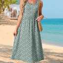 WIHOLL Summer Dresses for Women Flowy Casual Midi Dress Beach Vacation Sundresses with Pockets (Green, S)